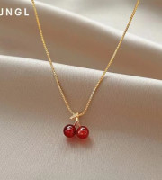 18k Gold Plated Cherry Charm Necklace-405