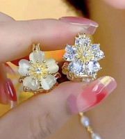 Both Side Zircon Flower Earrings-125